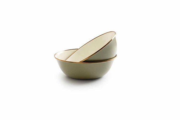 Barebones Enamel Two Tone Bowl Set Olive Drab (Set of 2)