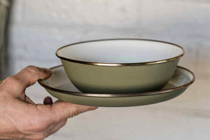 Barebones Enamel Two Tone Salad Plate Set -Olive Drab (Set of 2)