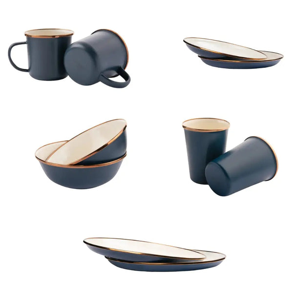 Barebones Enamel 2 Tone Tableware Sets - Deep Indigo