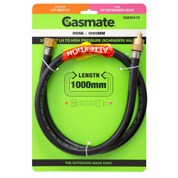 Gas Hose 1000mm 3/8" BSPP LH to High Pressure Schrader Valve
