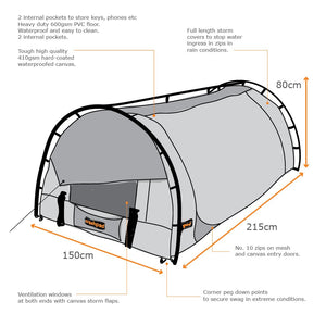 Crashpad Double Swag Dimensions page 150cm W x 215cm L x 80cm H